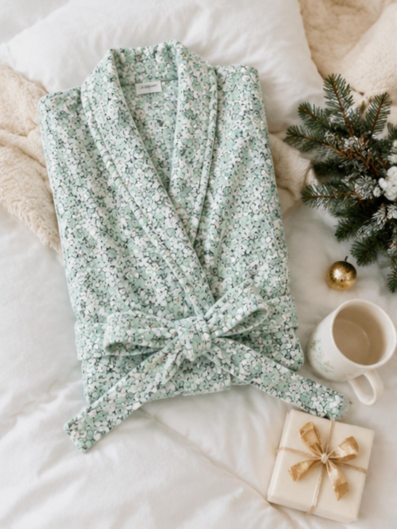 Women Plus Size Green Ditsy Fl - Bathrobe 评论和价格
